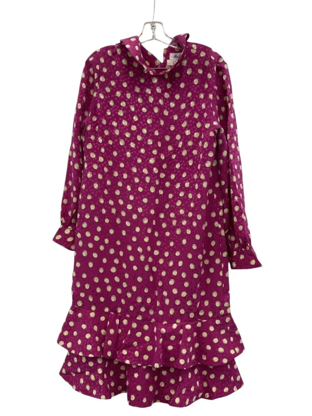 Vintage Helga for I. Magnin Fuchsia Polka Dot Ruffle Midi Dress Size 12 - Picture 3 of 6